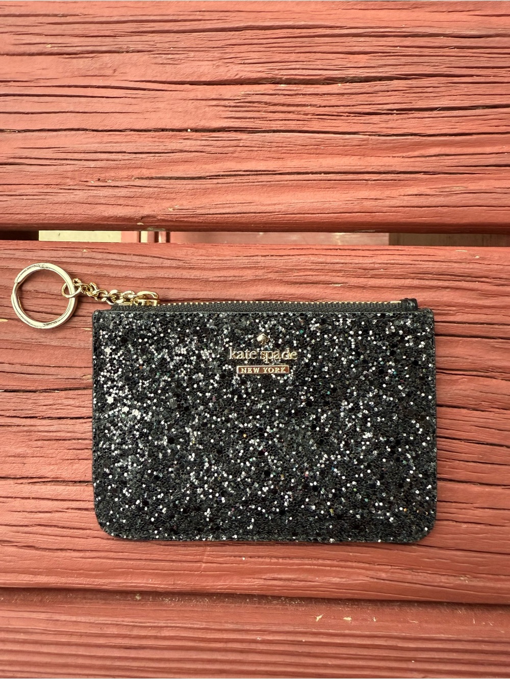 kate spade Black Glitter Zip Card holder